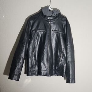 Guess Jacket mens Faux Leather Black Gray thick quilted inside Size XL